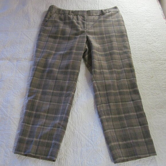 Talbots Pants 12P Hampshire Ankle Brown Plaid Wool Blend - Picture 1 of 6